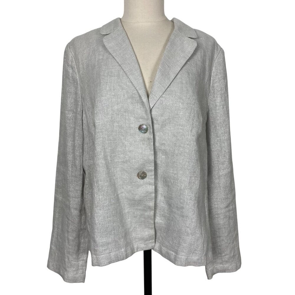 J. Jill Silver Linen-Blend Notch Collar Blazer